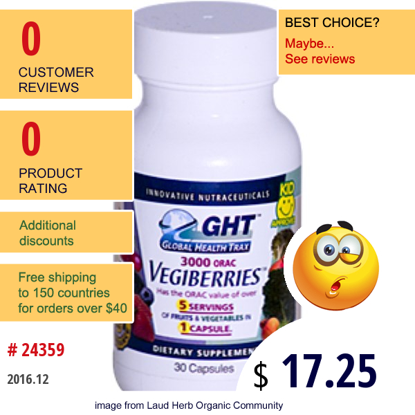 Global Health Trax, Vegiberries, 30 Capsules  