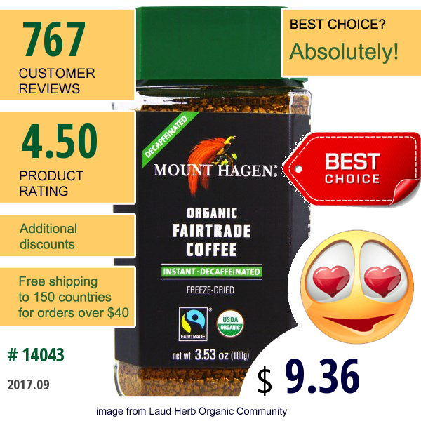 Mount Hagen, Organic Fairtrade Coffee, Instant, Decaffeinated, 3.53 Oz (100 G)