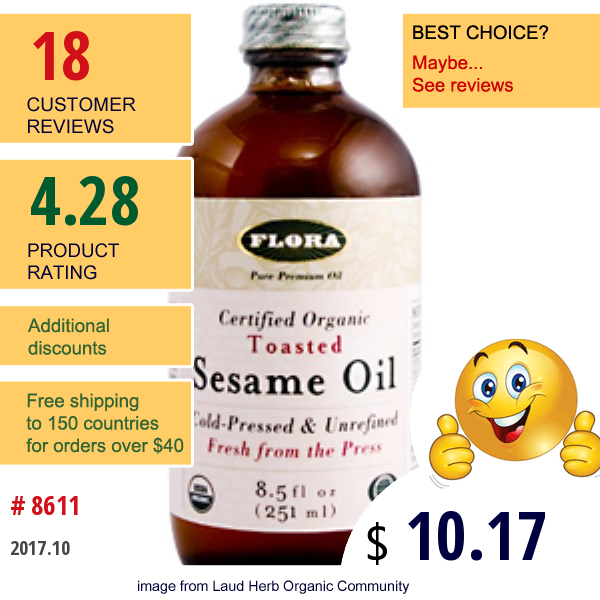 Flora, Sesame Oil, Toasted, 8.5 Fl Oz (250 Ml)  