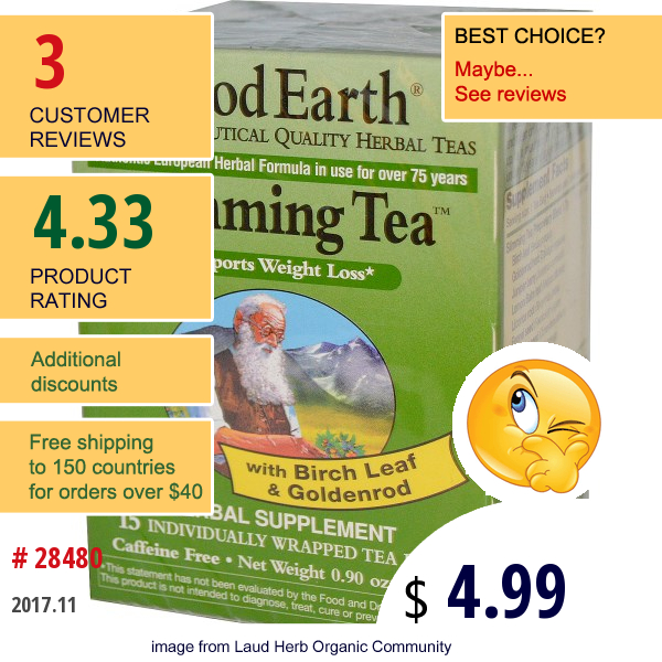 Good Earth Teas, Slimming Tea, Caffeine Free, 15 Individually Wrapped Tea Bags, 0.90 Oz (25.5 G)  