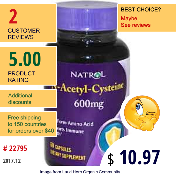 Natrol, N-Acetyl-Cysteine, 600 Mg, 60 Capsules  