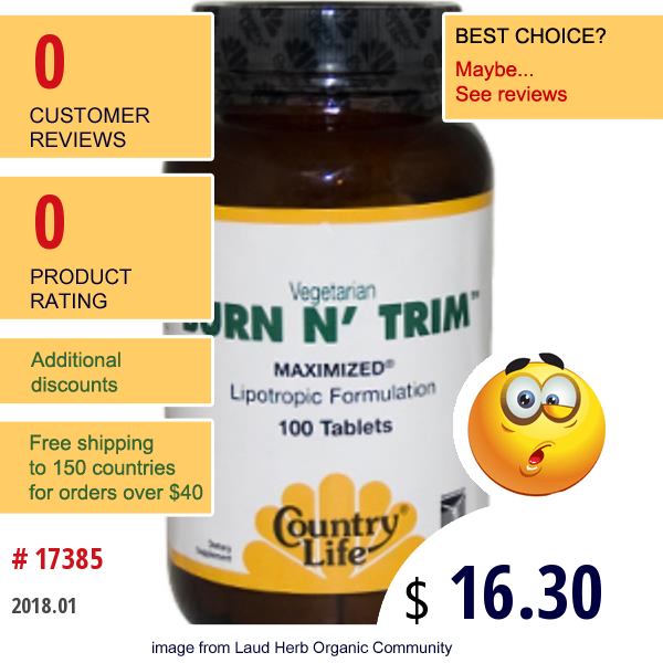 Country Life, Burn N Trim, Maximized, 100 Tablets  