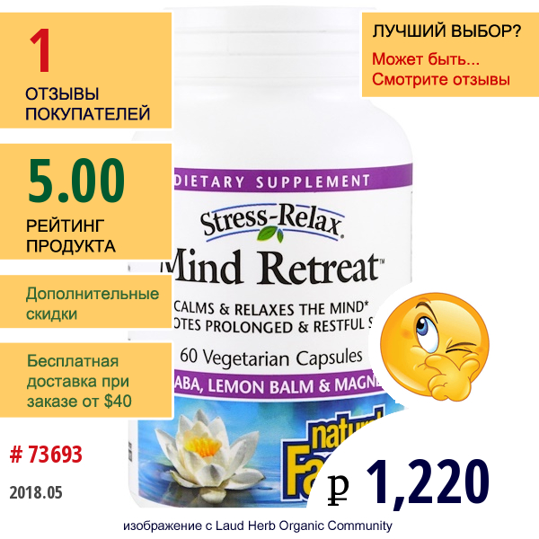 Natural Factors, Стресс-Релакс, Освобождение Ума, 60 Капсул