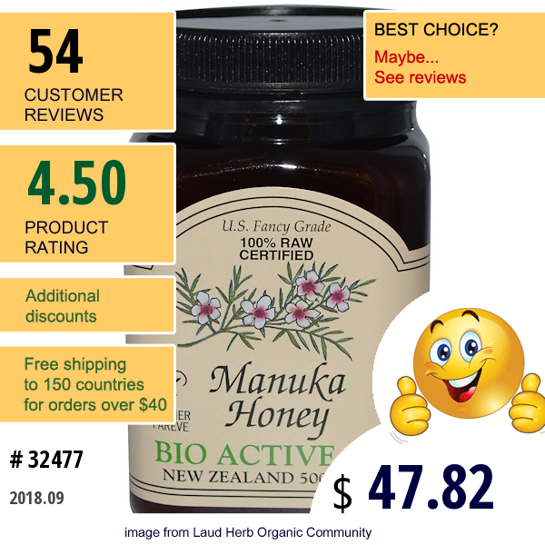 Pri, Manuka Honey, Bio Active 20+, 100% Raw Certified, 1.1 Lb (500 G)  