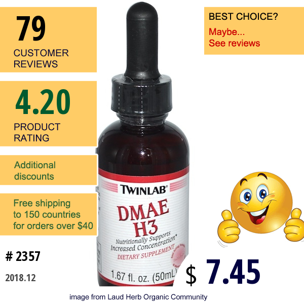 Twinlab, Dmae H3, Unflavored, 1.67 Fl Oz (50 Ml)  