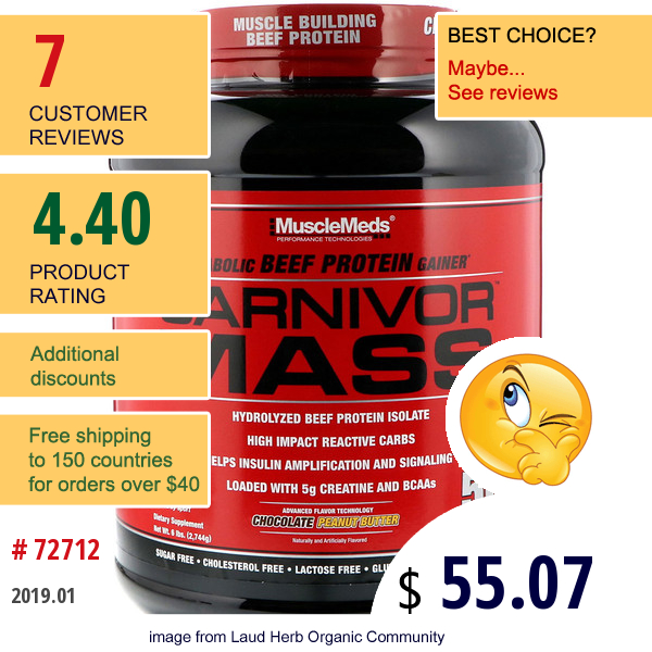 Musclemeds, Carnivor Mass, Chocolate Peanut Butter, 6 Lbs (2,744 G)