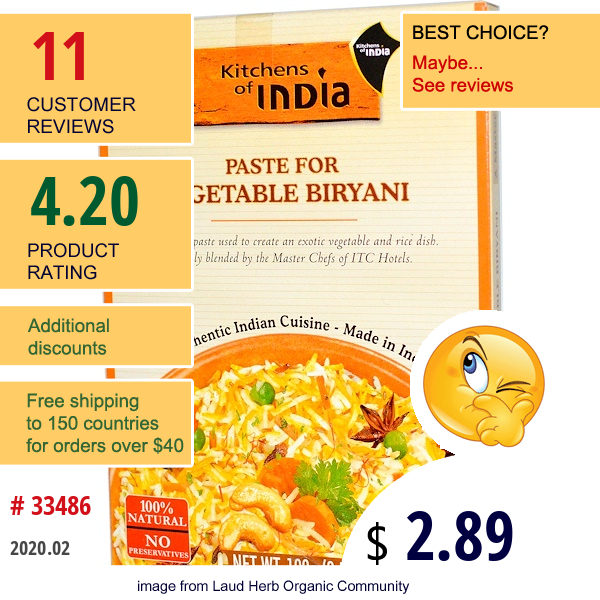 Kitchens Of India, Paste For Vegetable Biryani, 3.5 Oz (100 G)  