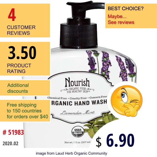 Nourish Organic, Hand Wash, Lavender Mint, 7 Fl Oz (207 Ml)  