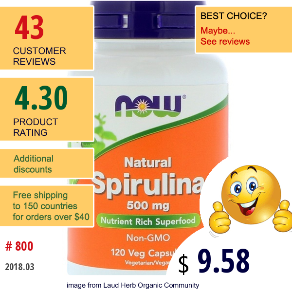 Now Foods, Natural Spirulina, 500 Mg, 120 Veg Capsules