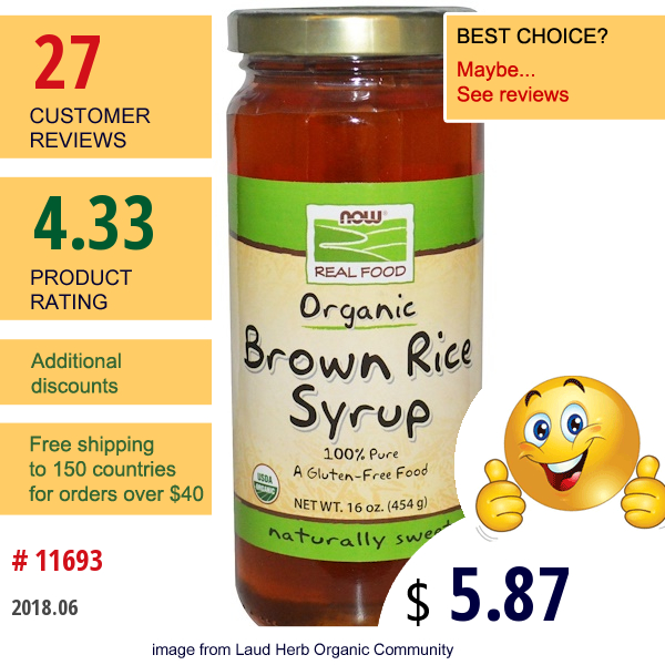 Now Foods, Real Food, Organic Brown Rice Syrup, 16 Oz (454 G)  