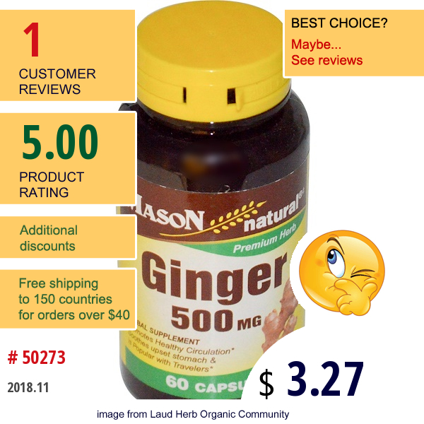 Mason Natural, Ginger, 500 Mg, 60 Capsules  