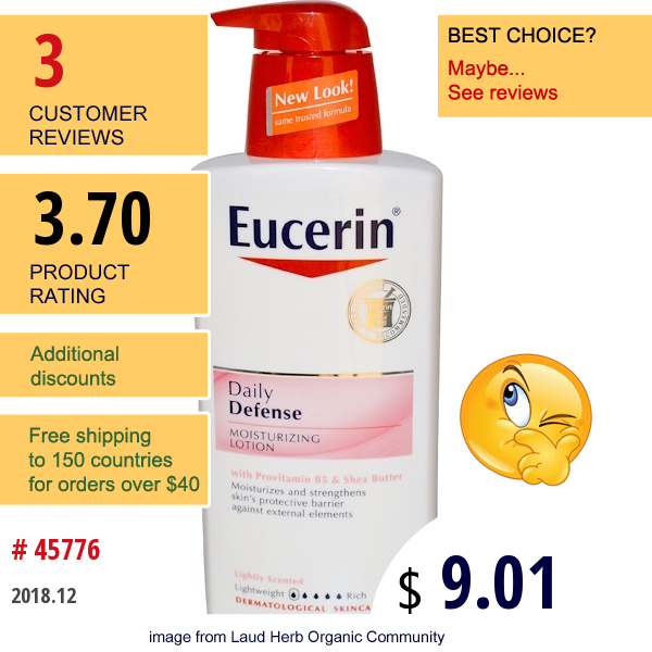 Eucerin, Daily Defense, Moisturizing Lotion, Lightly Scented, 13.5 Fl Oz (400 Ml)  