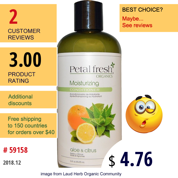 Petal Fresh, Organics, Moisturizing Conditioner, Aloe & Citrus, 16 Fl Oz (475 Ml)  