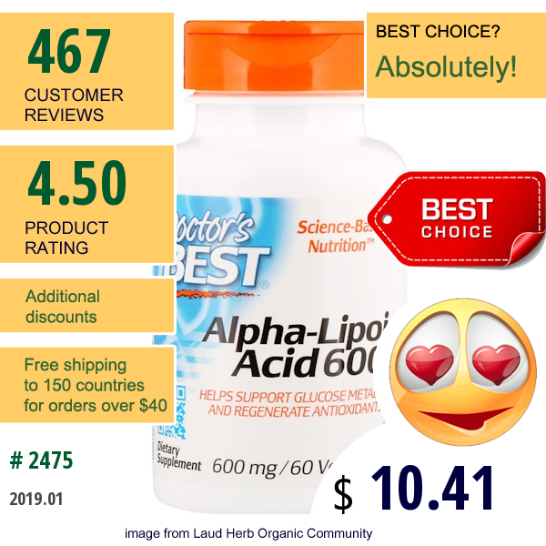 Doctors Best, Best Alpha-Lipoic Acid, 600 Mg, 60 Veggie Caps