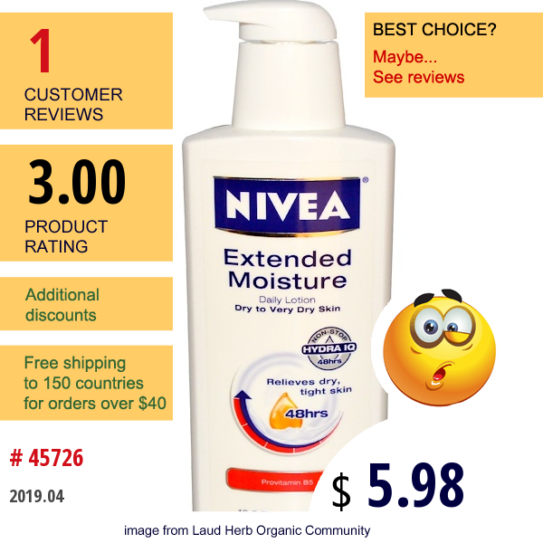 Nivea, Extended Moisture, Daily Lotion, Provitamin B5, 13.5 Fl Oz (400 Ml)  