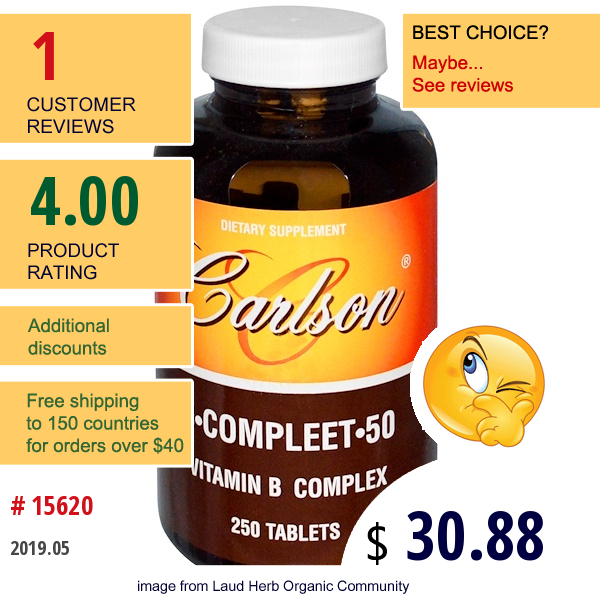 Carlson Labs, B·compleet·50, 250 Tablets  