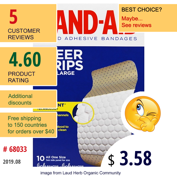 Band Aid, Brand Adhesive Bandages, Sheer Strips, Extra Large, 10 Bandages  