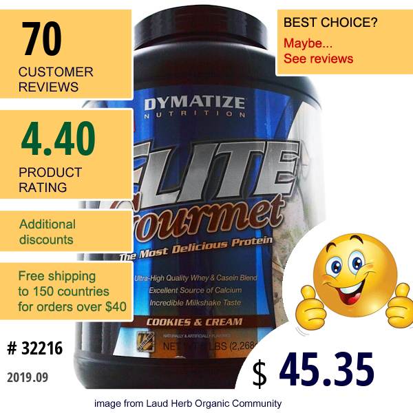 Dymatize Nutrition, Elite Gourmet Protein Powder, Cookies And Cream, 5 Lbs (2,267 G)  