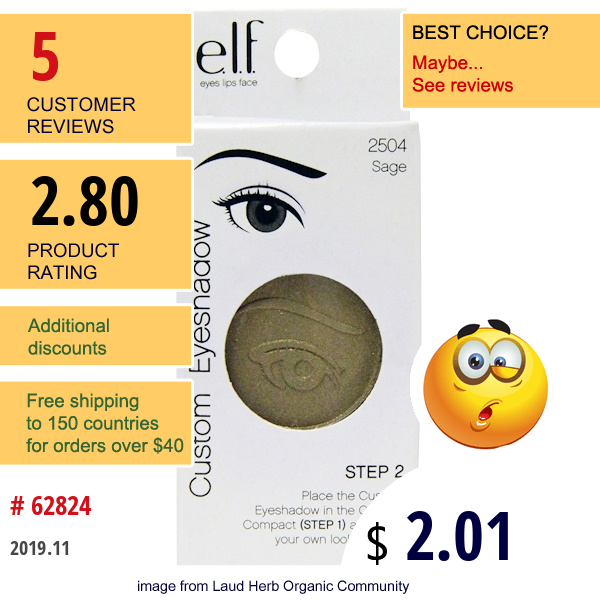 E.l.f., Custom Eyeshadow, Step 2, Sage, 0.05 Oz (1.5 G)  