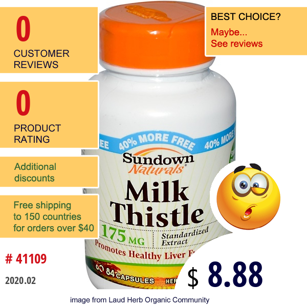 Sundown Naturals, Milk Thistle, 175 Mg, 84 Capsules  