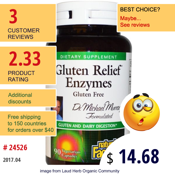 Natural Factors, Gluten Relief Enzymes, Gluten Free, 90 Veggie Caps  