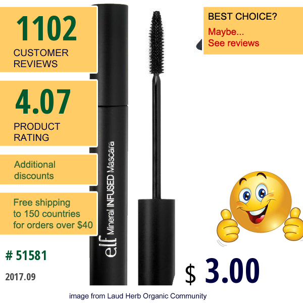 E.l.f. Cosmetics, Mineral Infused Mascara, Black, 0.28 Oz (8 G)