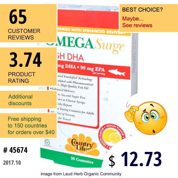 Country Life, Omega Surge, High Dha, Lemon Flavor, 30 Gummies  