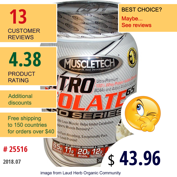 Muscletech, Nitro Isolate 65, Pro Series, Vanilla, 2.1 Lbs (932 G)  