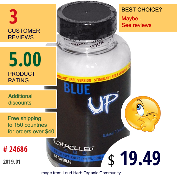 Controlled Labs, Blue Up, Natural T Complex, Stimulant Free Version, 60 Capsules  