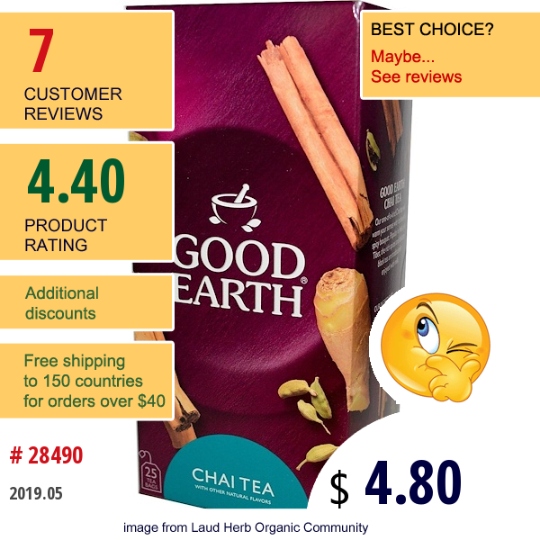 Good Earth Teas, Chai Tea, 25 Tea Bags, 1.87 Oz (53 G)  