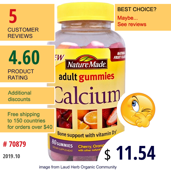 Nature Made, Adult Gummies, Calcium With Vitamin D3, Natural Fruit Flavors, 80 Gummies