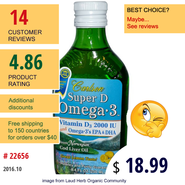 Carlson Labs, Super D Omega·3, Lemon Flavor, 8.4 Fl Oz (250 Ml)