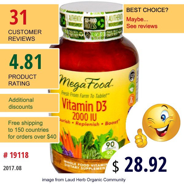 Megafood, Vitamin D3, 2000 Iu, 90 Tablets