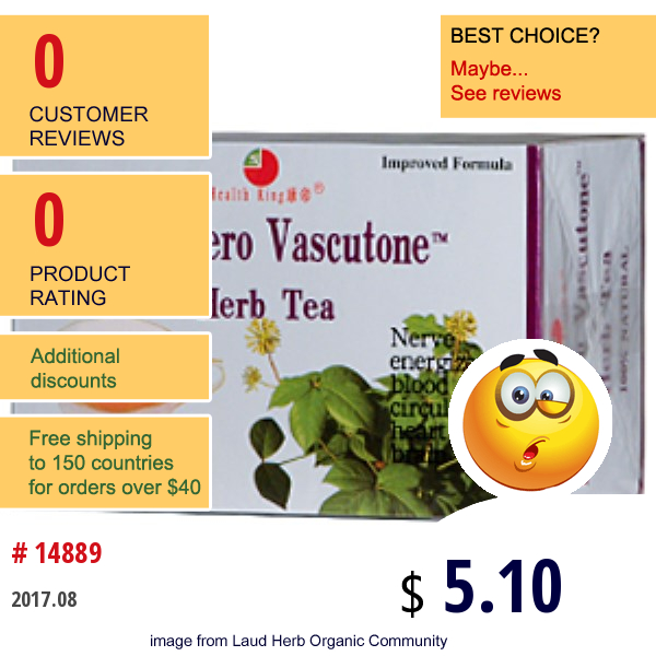 Health King, Eleuthero Vascutone Herb Tea, 20 Tea Bags, 1.26 Oz (36 G)  