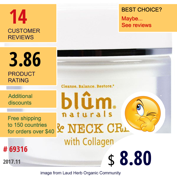 Blum Naturals, Eye & Neck Cream With Collagen, 1.69 Oz (50 Ml)