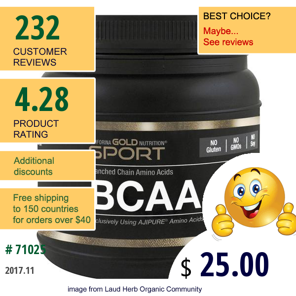 California Gold Nutrition, Bcaa, Ajipure, Branched Chain Amino Acids, Gluten Free, Powder, 16 Oz (454 G)