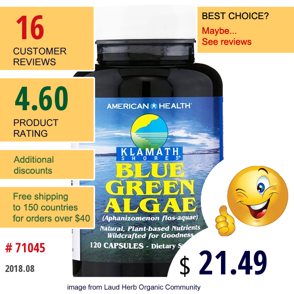 American Health, Klamath Shores, Blue Green Algae, 120 Capsules