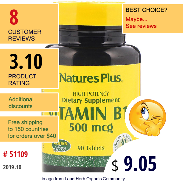 Nature'S Plus, Vitamin B-12, 500 Mcg, 90 Tablets  