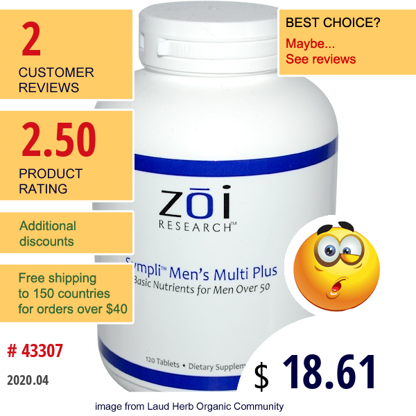 Zoi Research, Sympli Men'S Multi Plus, 120 Tablets  