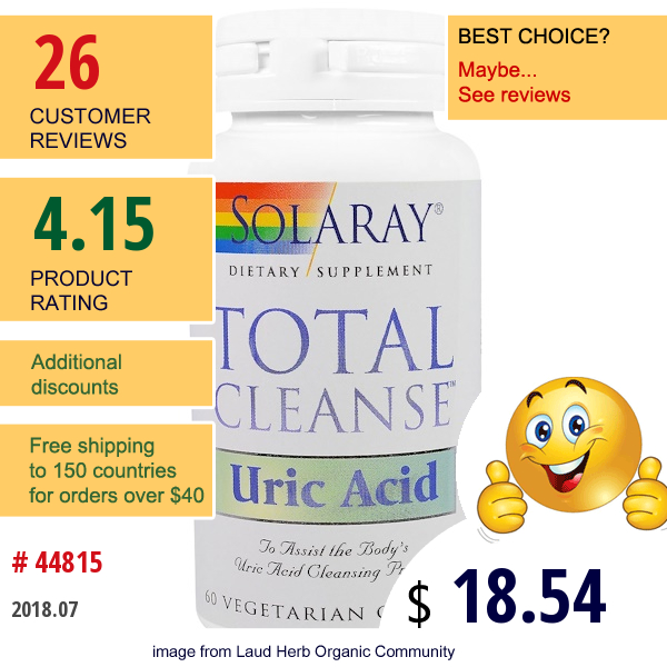 Solaray, Total Cleanse, Uric Acid, 60 Veggie Caps