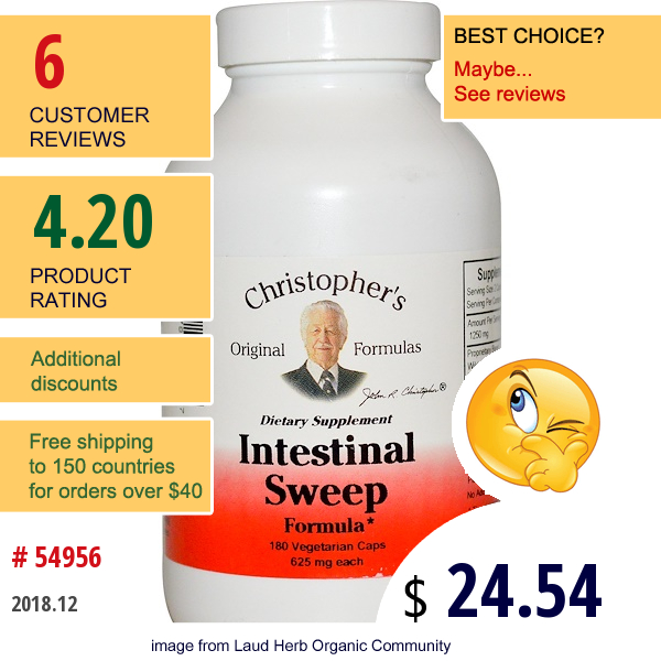 Christophers Original Formulas, Intestinal Sweep Formula, 625 Mg, 180 Veggie Caps