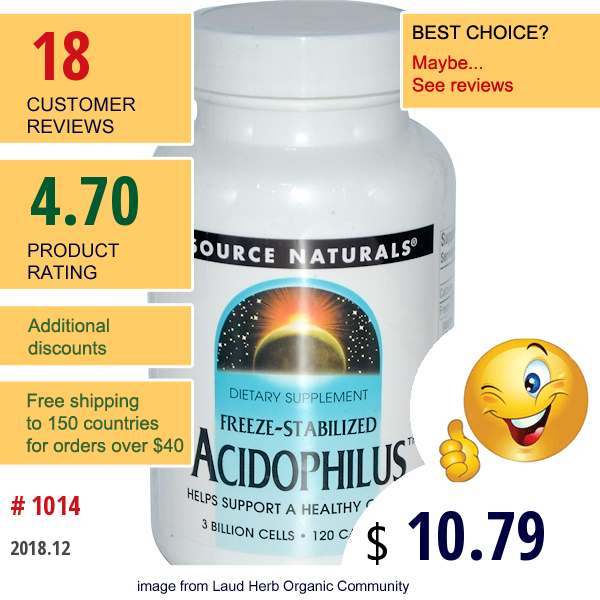 Source Naturals, Acidophilus, 3 Billion Cells, 120 Capsules  