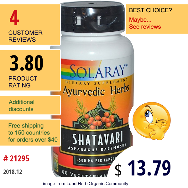 Solaray, Shatavari, 500 Mg, 60 Veggie Caps  