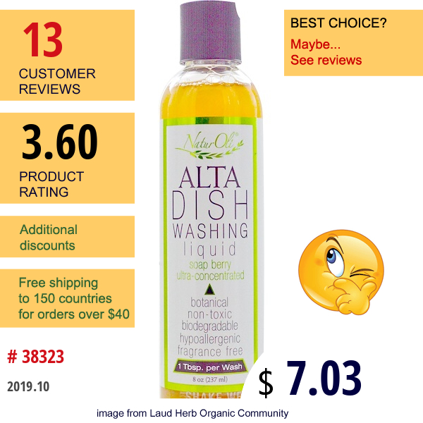 Naturoli, Alta Dish Washing Liquid, Fragrance Free, 8 Oz (237 Ml)