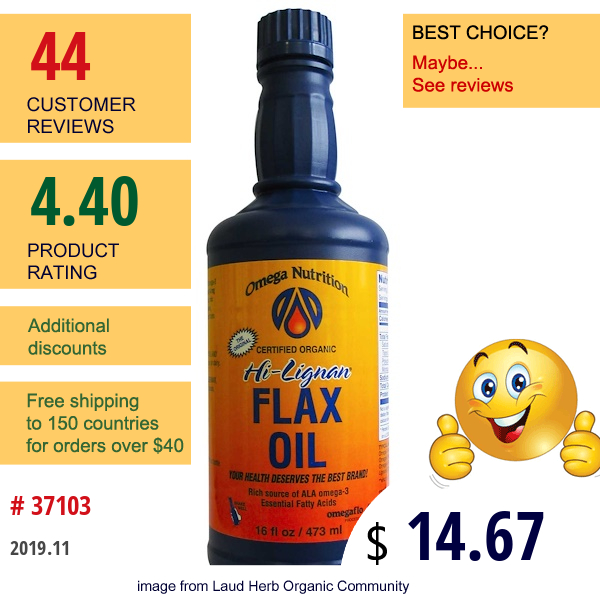 Jarrow Formulas, Omega Nutrition, Flax Oil, Hi-Lignan, 16 Fl Oz (473 Ml)  