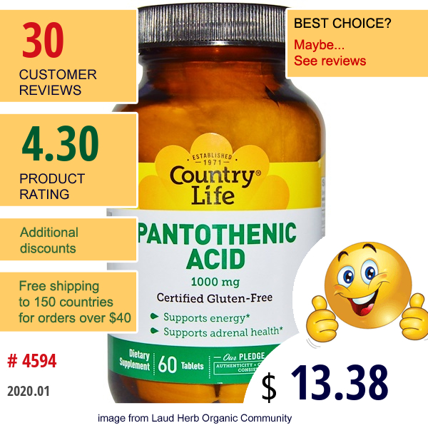 Country Life, Pantothenic Acid, 1000 Mg, 60 Tablets  