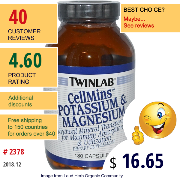 Twinlab, Cellmins, Potassium & Magnesium, 180 Capsules  