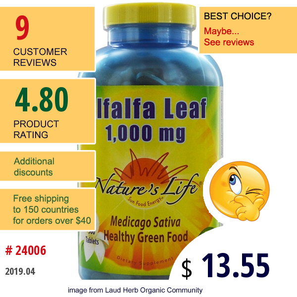 Natures Life, Alfalfa Leaf, 1,000 Mg, 500 Tablets  