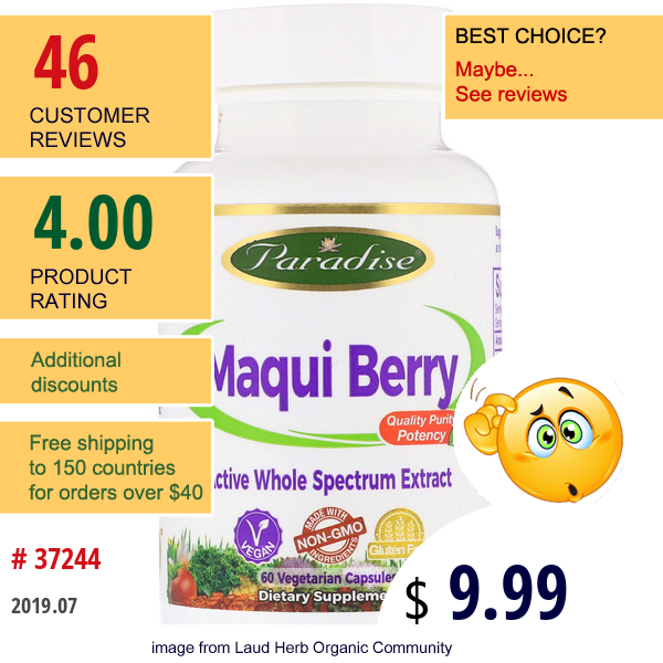 Paradise Herbs, Maqui Berry, 60 Vegetarian Capsules