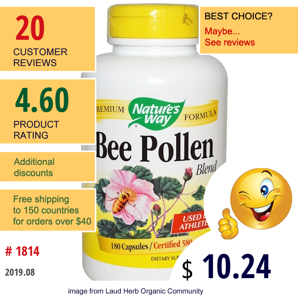 Nature'S Way, Bee Pollen Blend, 580 Mg, 180 Capsules  